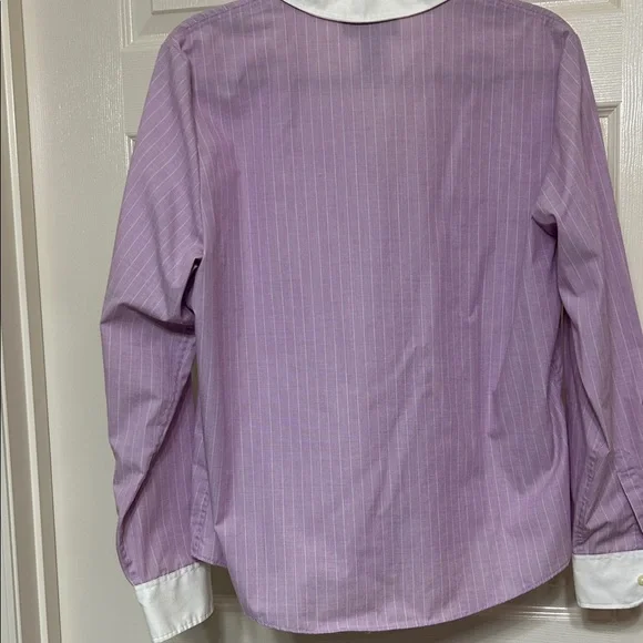Charter Club Lavender Button-Down Shirt with White Pin Stripes Y2K Cotton Hi-Lo - Picture 11 of 14